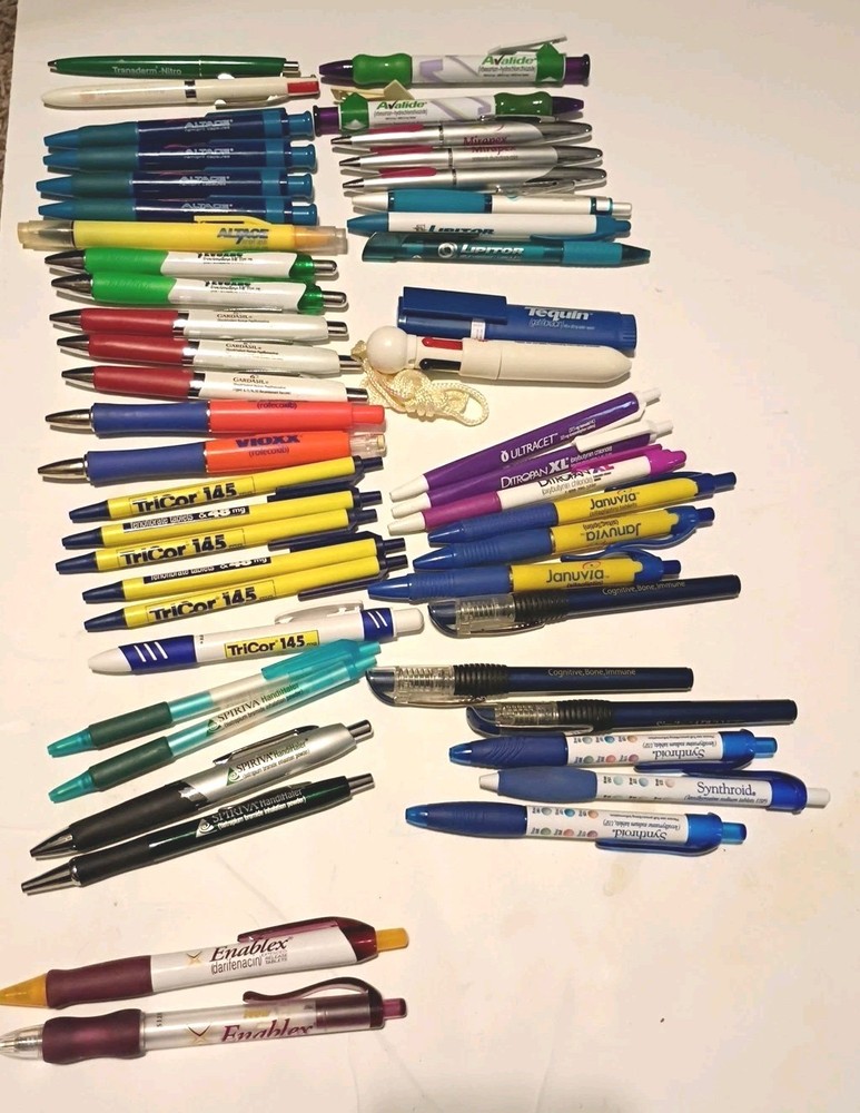 Pharmaceutical Pens Drug Rep Januvia, TriCor, Altace, Enablex & More Lot of 48