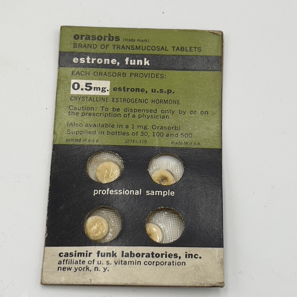 1950’s Vintage Orasorbs Estrogenic Tablets Casimir Funk Labs for collection