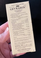 VTG GEVRABON Brown Pharmacy Bottle Apothecary Vitamin Mineral Lederle Labs NY