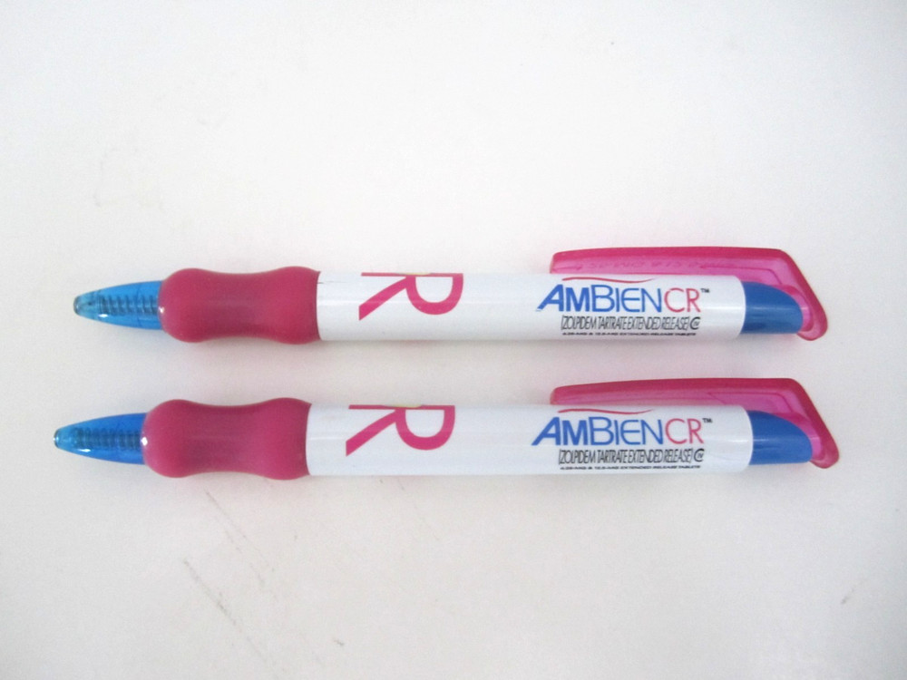 Lot of 2 AMBIEN Medical Drug Rep Pharmaceutical Pens Working Pink Gel Grip