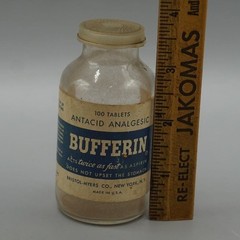 Vintage Bufferin Antacid Analgesic Glass Bottle Bristol-Myers 100 Tablets Prop