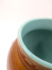 Vintage Schering Pharmacy RX jar crock Brown turquoise Mortar Vase Pottery 5″