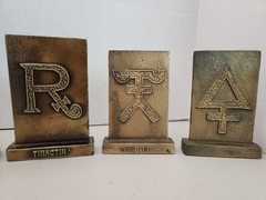 1977-81 Tinactin Apothecary Symbols Bronze Metal Paperweight/Bookends 6 Lot SET