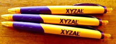 XYZAL Drug Rep PHARMA PENS NOS NEW Lot 3 Stored Yellow Purple Rubber Papermate