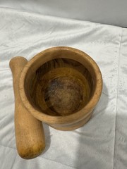 Vintage Hand Turned Wooden Mortar and Pestle Farmhouse Style 4.25×5”