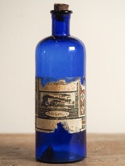 Antique Victorian Blue Bottle with Stopper and Original Label -Sold Individually