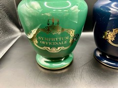 Vintage Apothecary Canister Jars Homeopathic gold trim 9″ ceramic