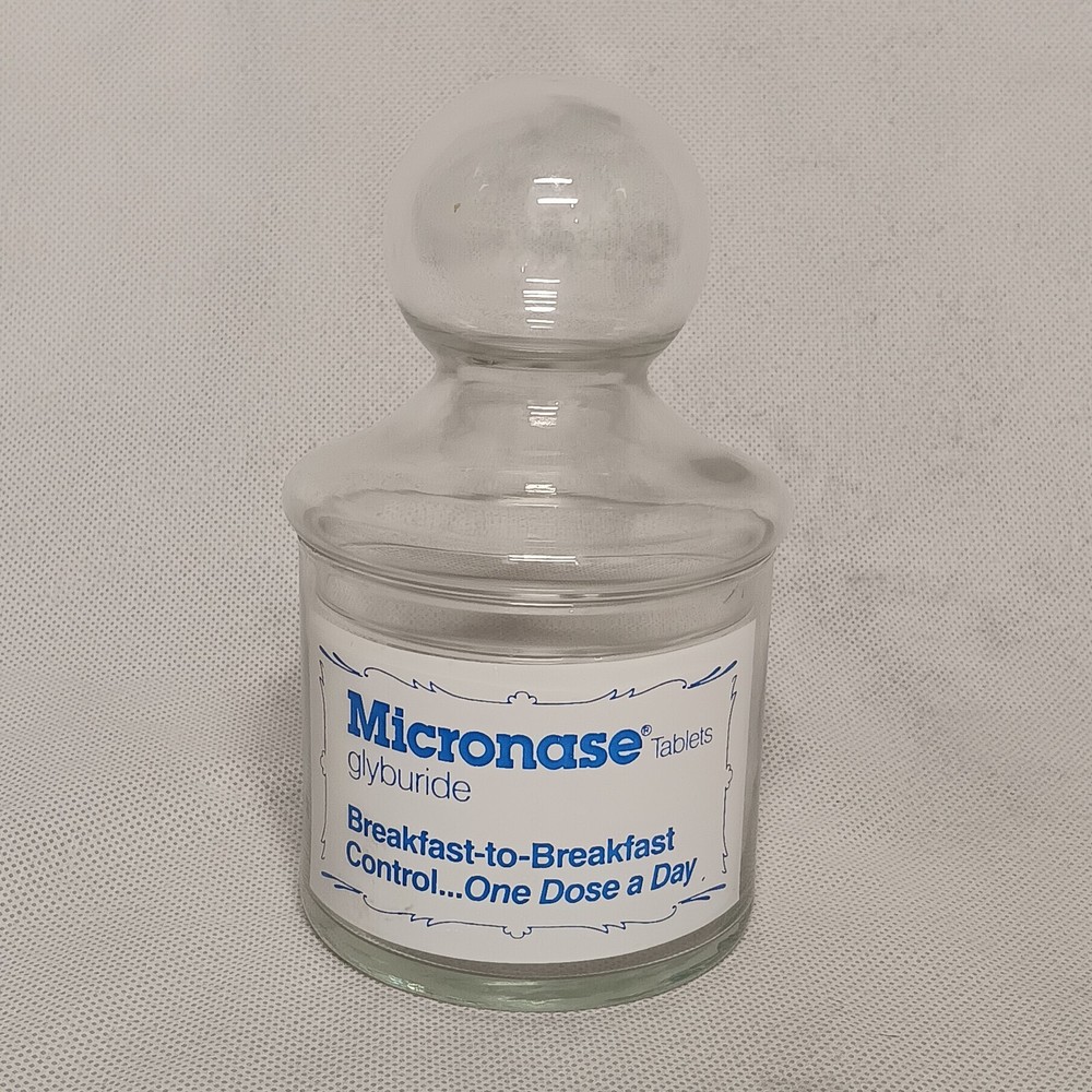 Micronase Drug Rep Pharmaceutical Advertising Apothecary Jar With Lid Glass