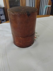 Antique Victorian Glass POMADE Jar in Original Leather Holder