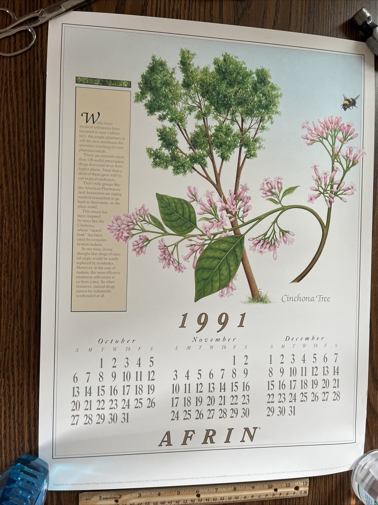Vintage 1991 Cinchona Tree Pharmacy History Pharmacist Poster Afrin Promo Swag