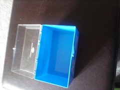 Pfizer advertisement plastic box , vintage holds 3 x 5 cards