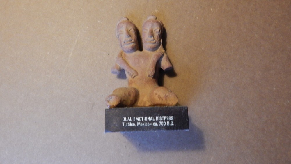 DUAL EMOTIONAL DISTRESS ETRAFON PHARMACEUTICAL 700 BC REPLICA CLAY STATUE INTRNL