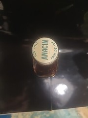 Vintage Anacin Analgesic 200 Tablets Brown Glass Bottle Metal Lid Paper Label