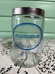 Grafco Medical Apothecary Glass Jar stainless Lid blue letters Applicators