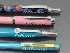 Diflucan Metal PENS Lot Drug Rep Pharmaceutical Promo Fungus Design Pink & Teal