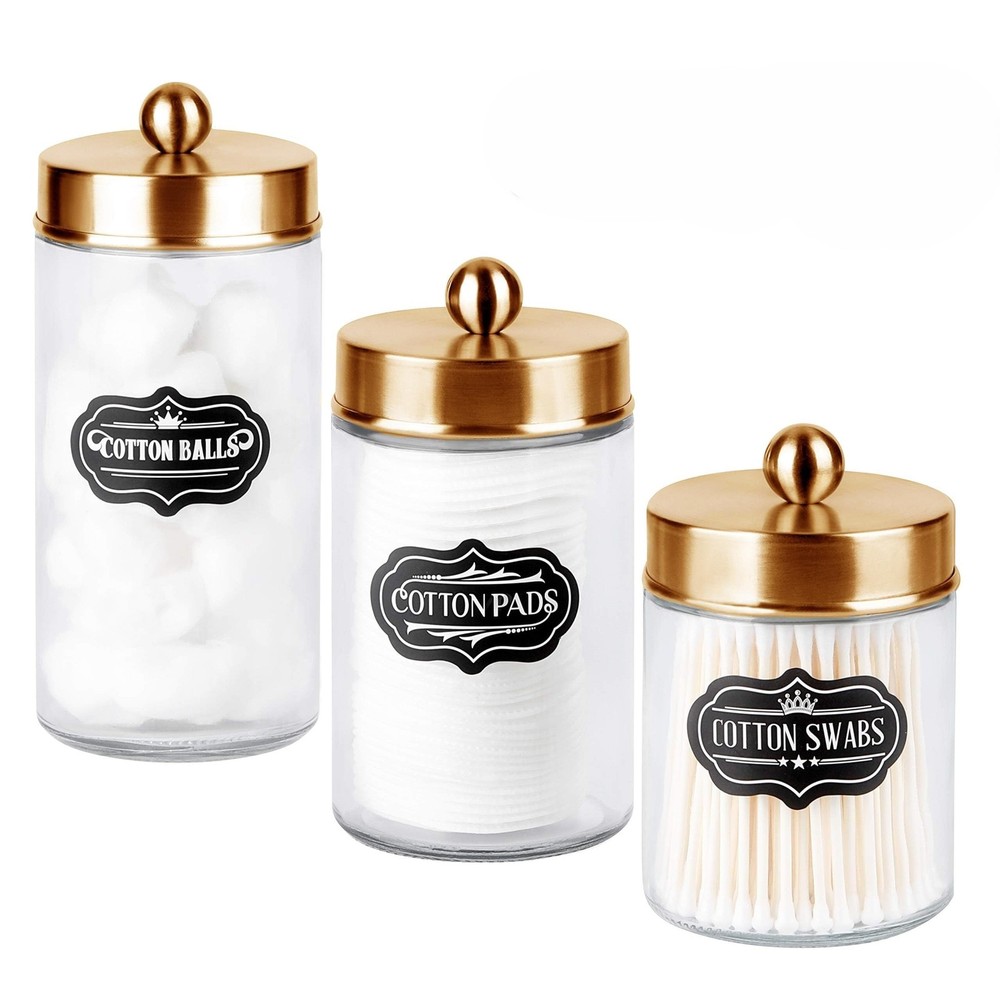 Apothecary Jars 3 Pack – Glass Bathroom Containers with Stainless Steel Lids …