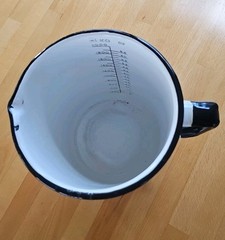 Vintage Enamelware Pitcher White Black Medical Measuring Cup 2000 cc 64 Oz. L@@K